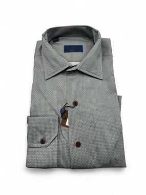 NWT David Donahue green patterned dress shirt Size M